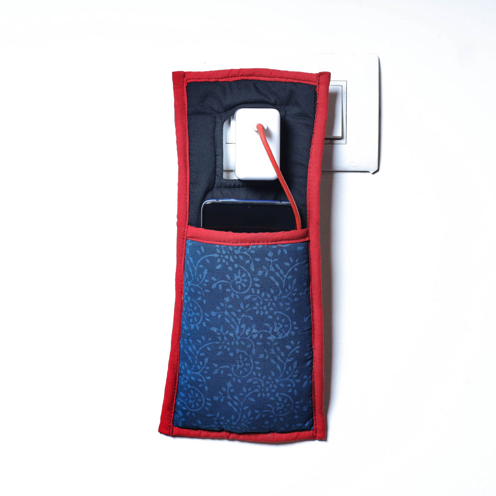 Blue Handmade Cotton Fabric Mobile Charging Holder 