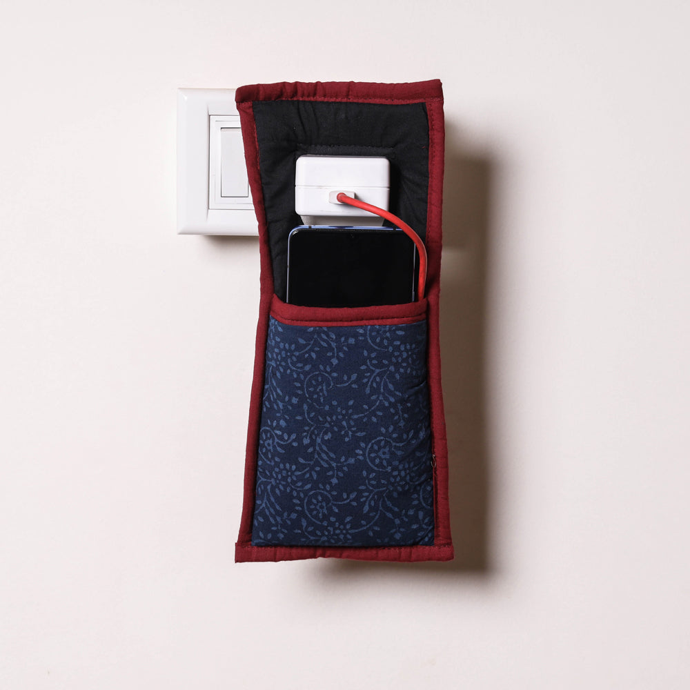 Blue Handmade Cotton Fabric Mobile Charging Holder 