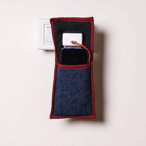 Blue Handmade Cotton Fabric Mobile Charging Holder 
