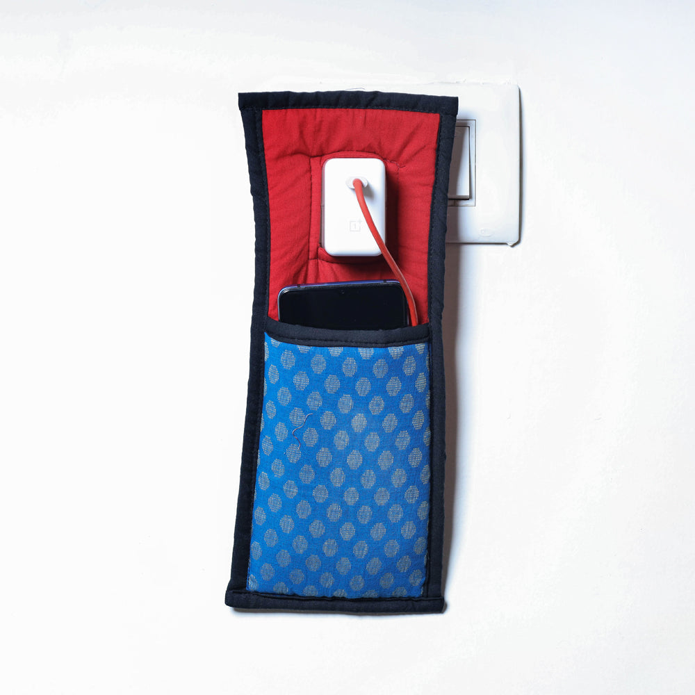 Blue Handmade Cotton Fabric Mobile Charging Holder 