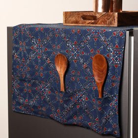 Blue Handmade Cotton Fridge Top Cover with Multiple Pockets