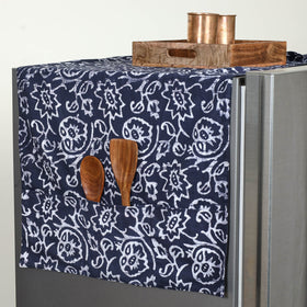 Handmade Cotton Blue Fridge Top Cover with Multiple Pockets