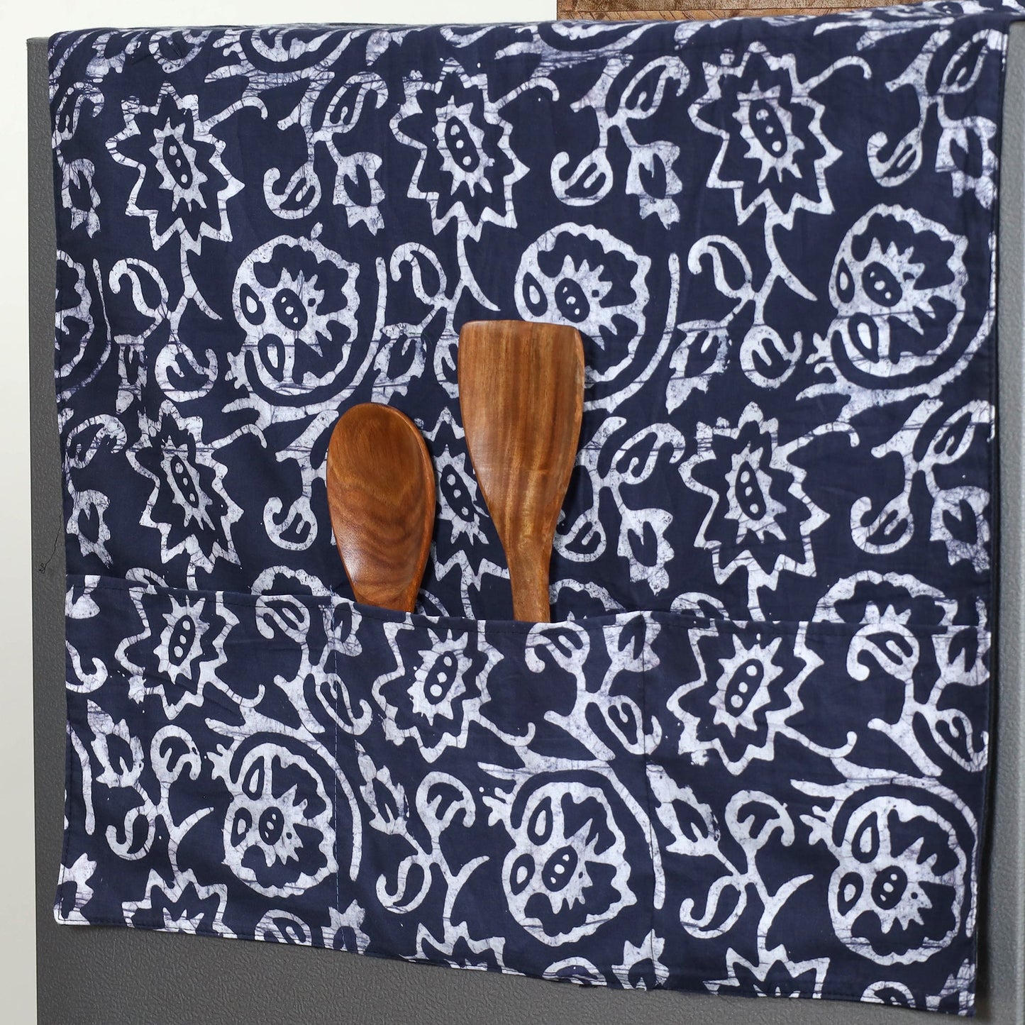 Handmade Cotton Blue Fridge Top Cover with Multiple Pockets