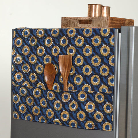 Blue Handmade Cotton Fridge Top Cover with Multiple Pockets