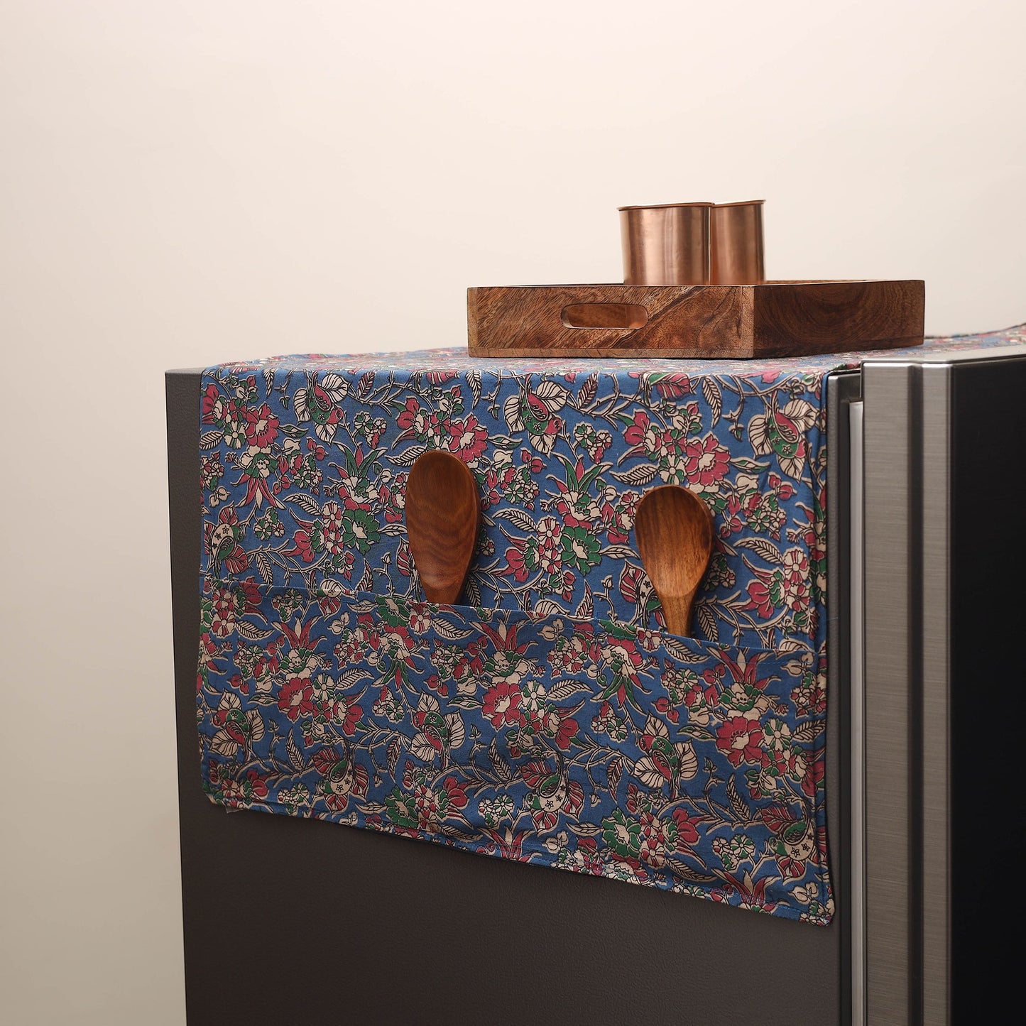 Blue - handmade cotton fridge top cover with multiple