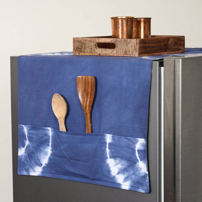 Blue Handmade Cotton Fridge Top Cover with Multiple Pockets