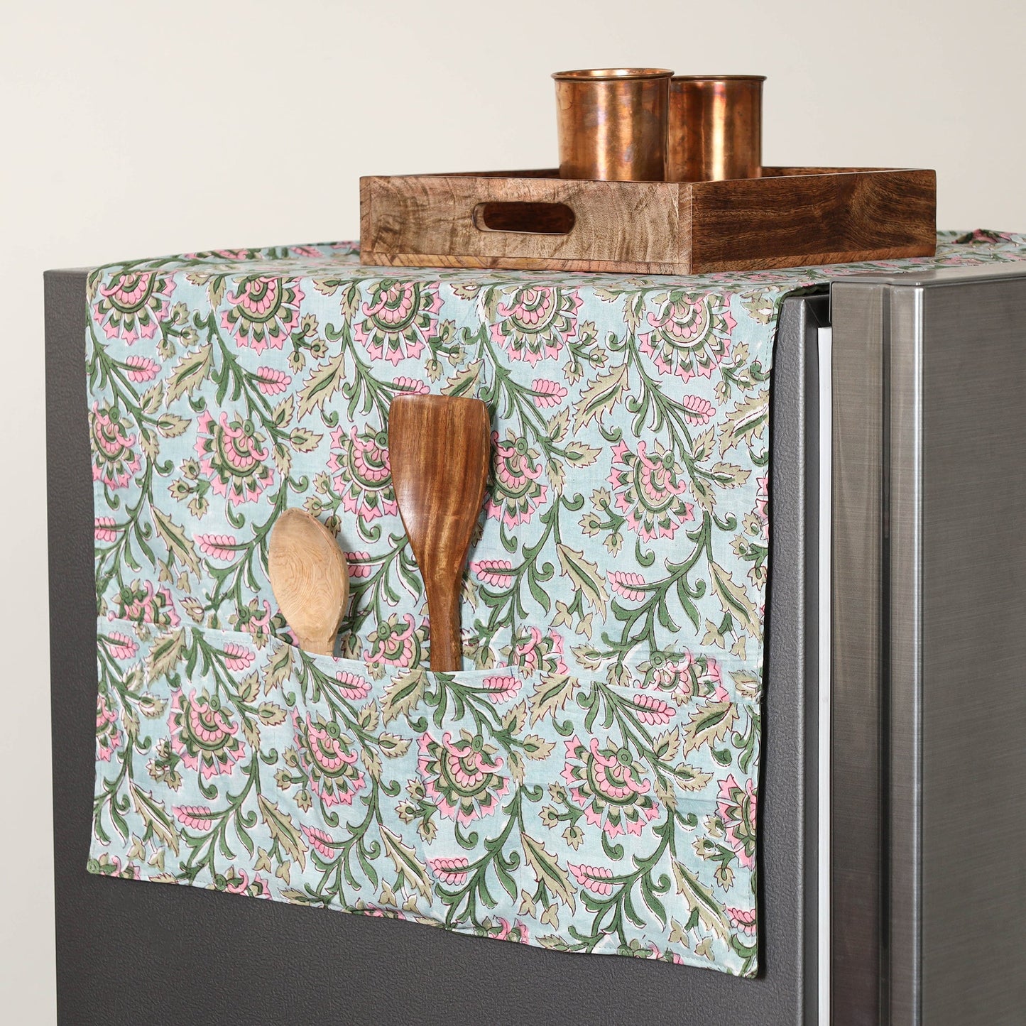 Blue - handmade cotton fridge top cover with multiple