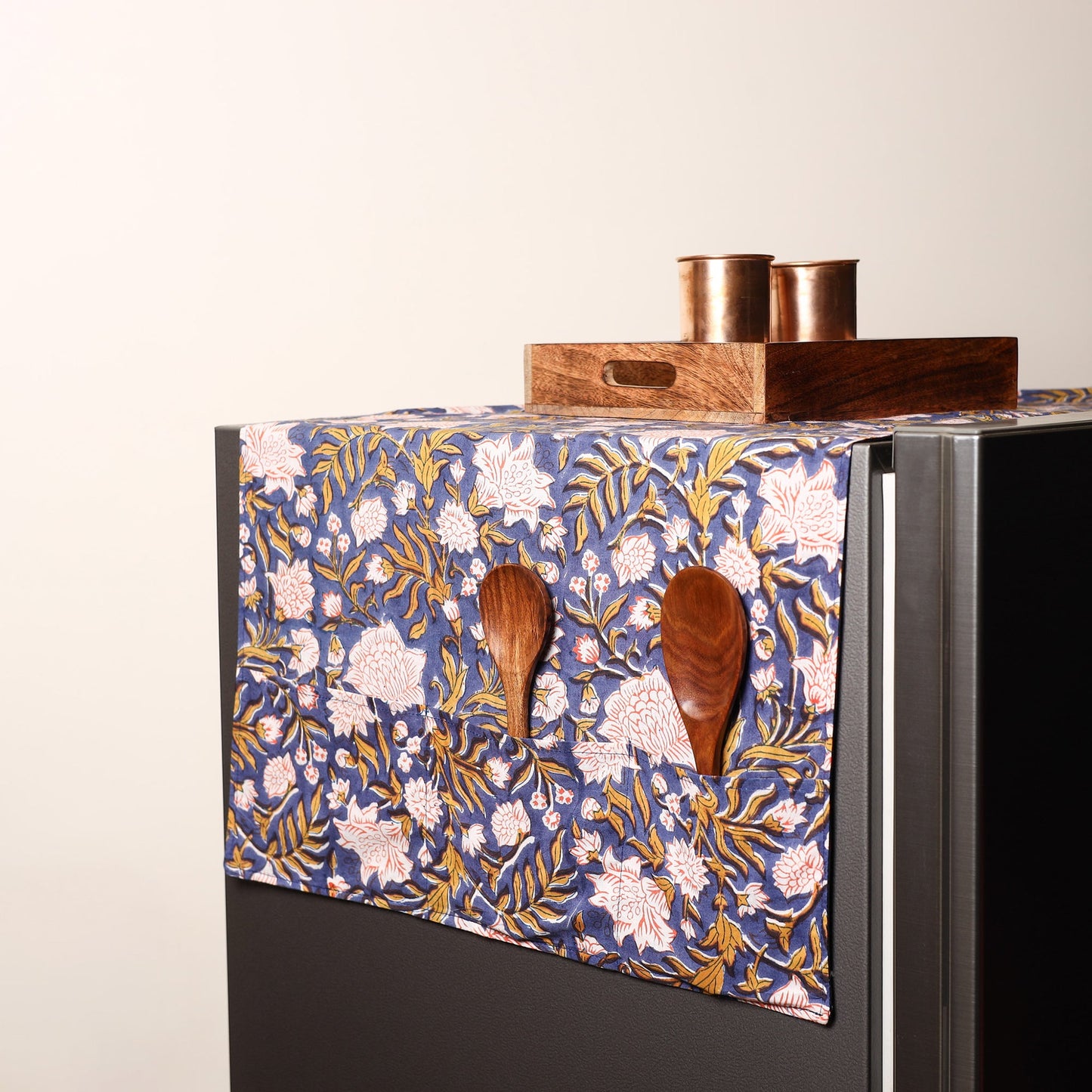 Blue - handmade cotton fridge top cover with multiple