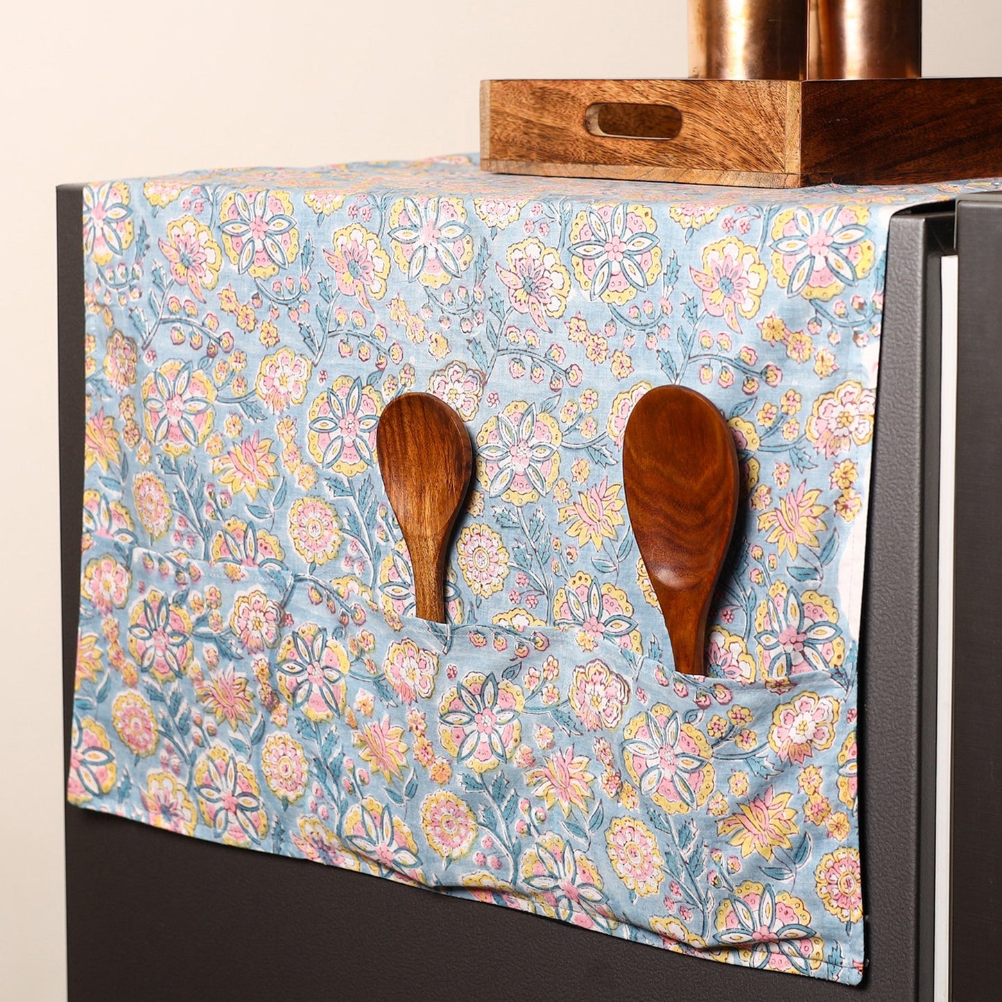 Blue - handmade cotton fridge top cover with multiple