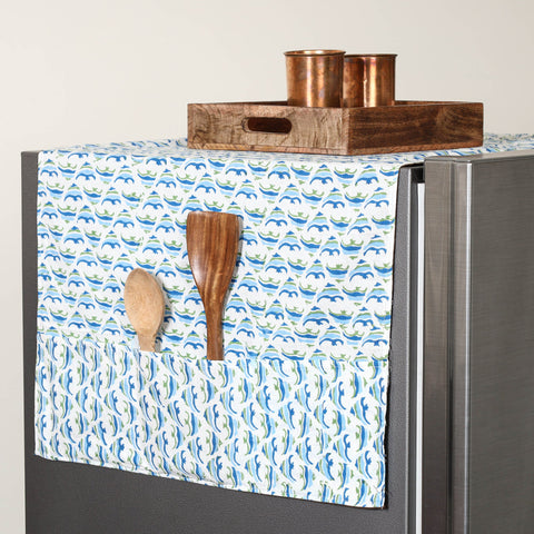 Blue - handmade cotton fridge top cover with multiple