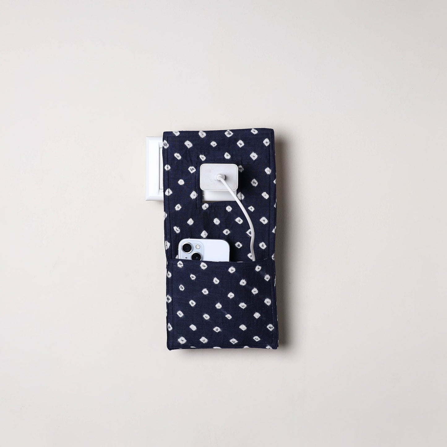 Blue Handmade Cotton Mobile Charging Holder