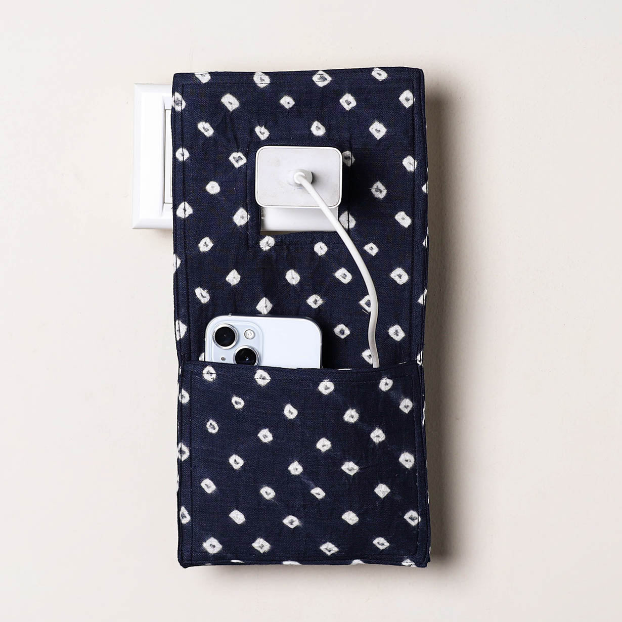 Blue Handmade Cotton Mobile Charging Holder