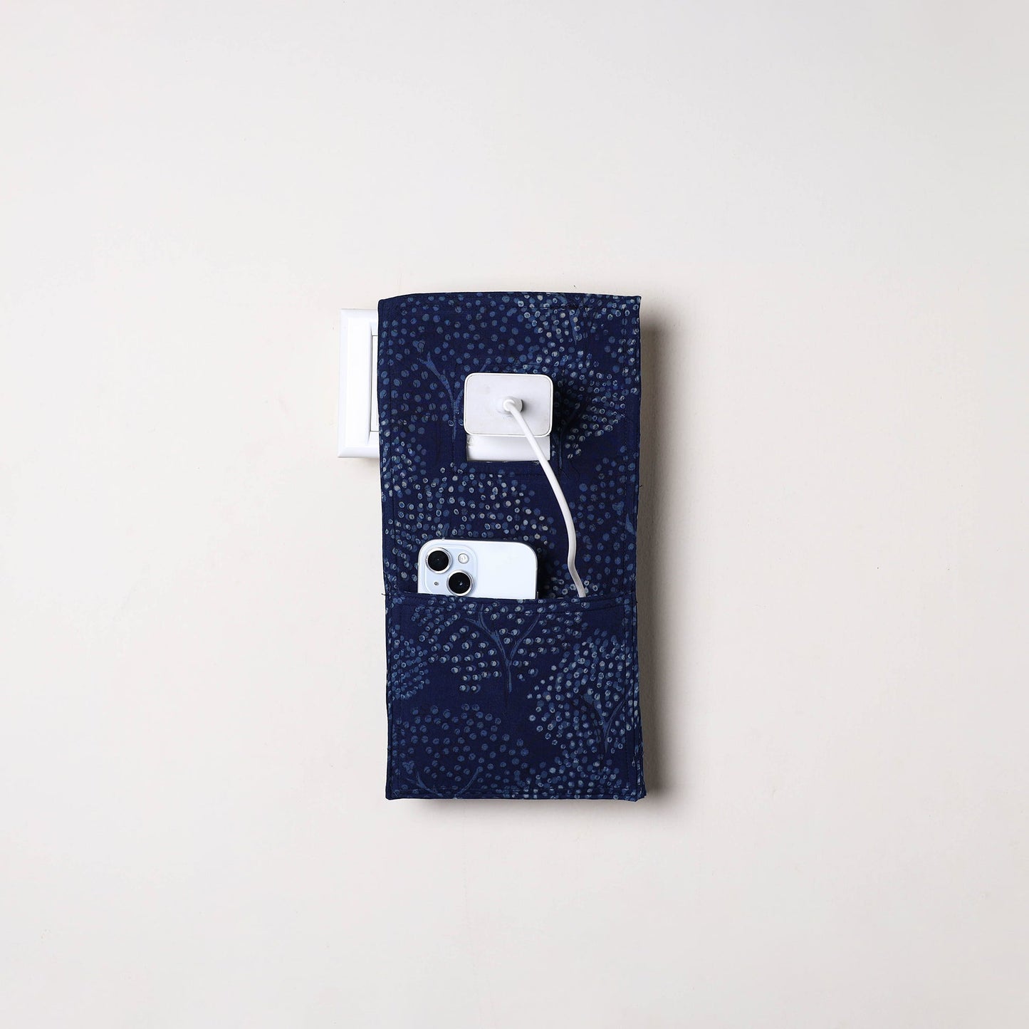 Blue Handmade Cotton Mobile Charging Holder