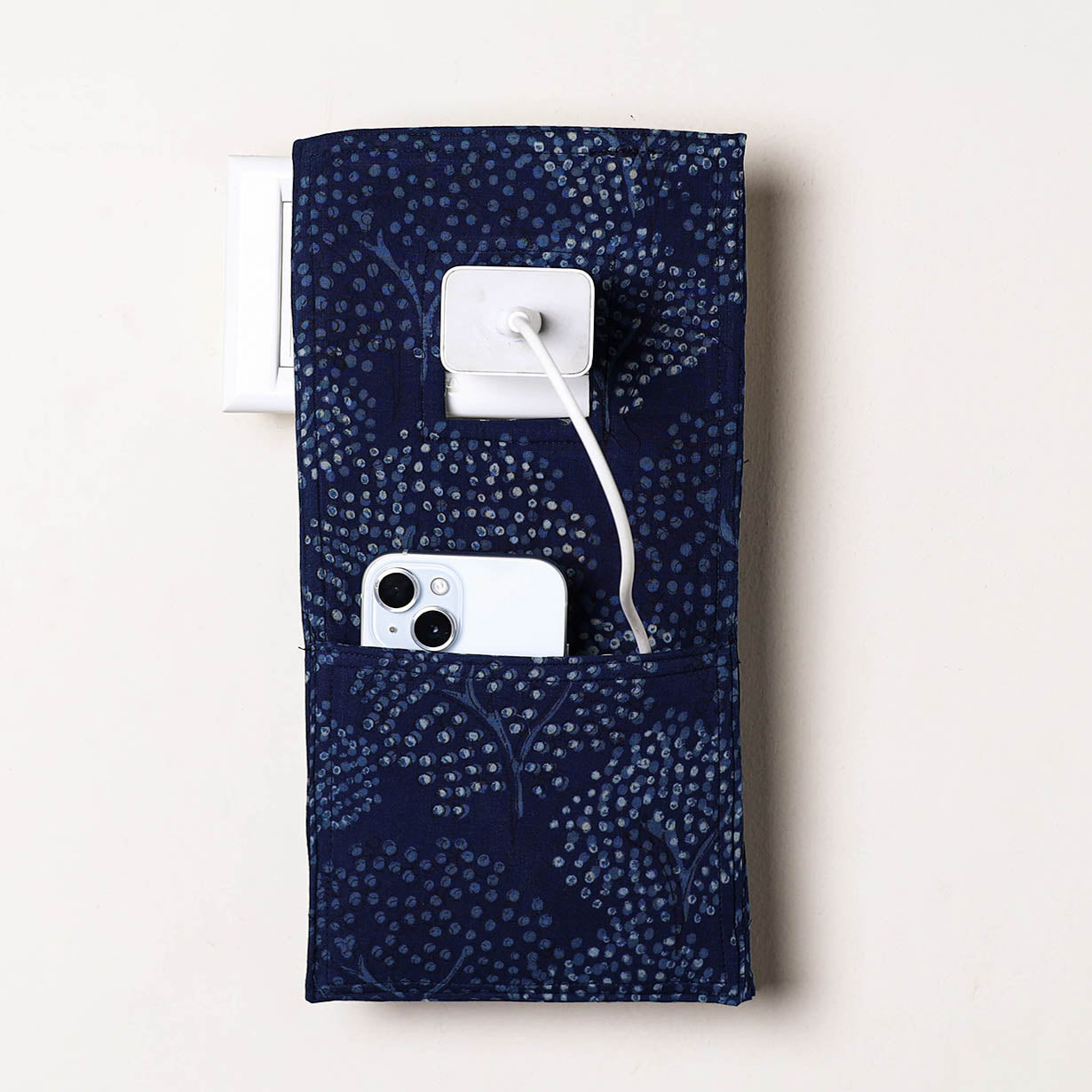 Blue Handmade Cotton Mobile Charging Holder