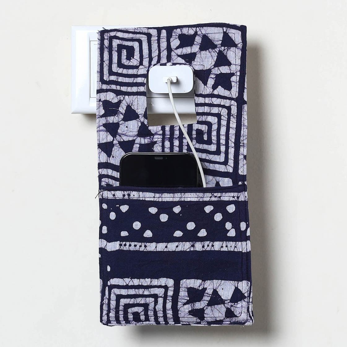 Blue Handmade Cotton Mobile Charging Holder
