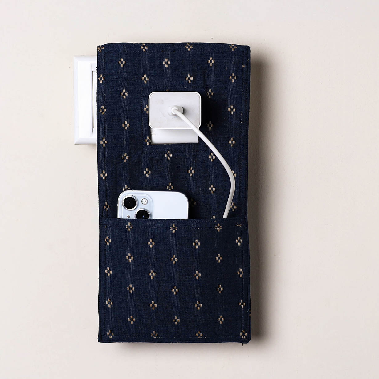 Blue Handmade Cotton Mobile Charging Holder