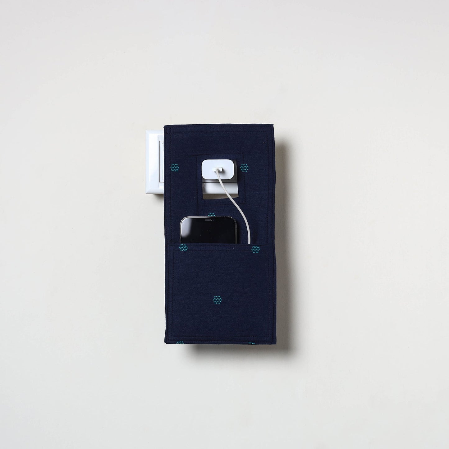 Blue Handmade Cotton Mobile Charging Holder