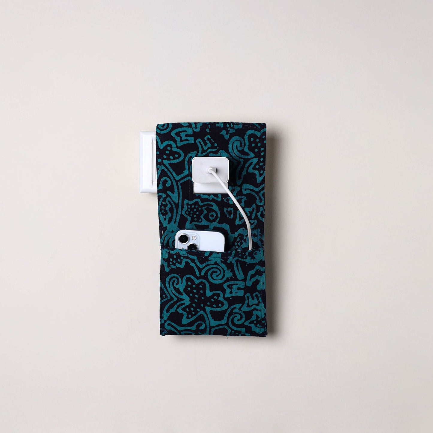 Blue Handmade Cotton Mobile Charging Holder