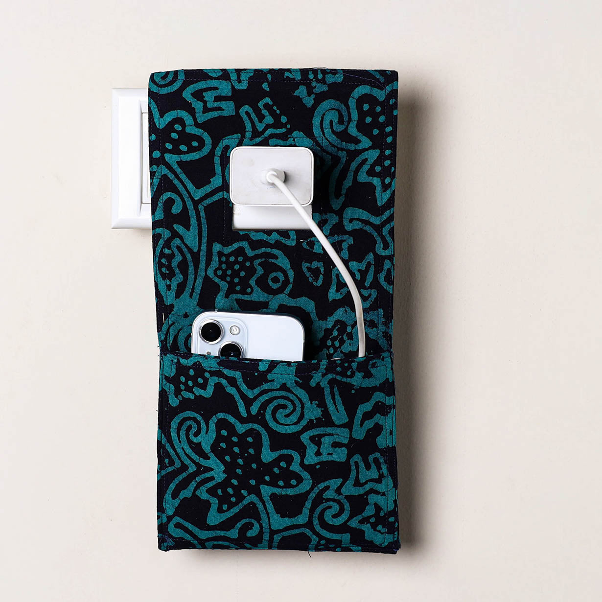 Blue Handmade Cotton Mobile Charging Holder