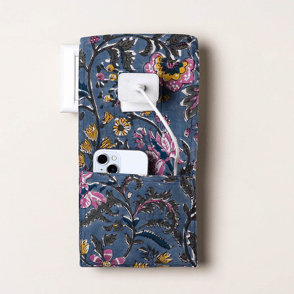 Blue Handmade Cotton Mobile Charging Holder