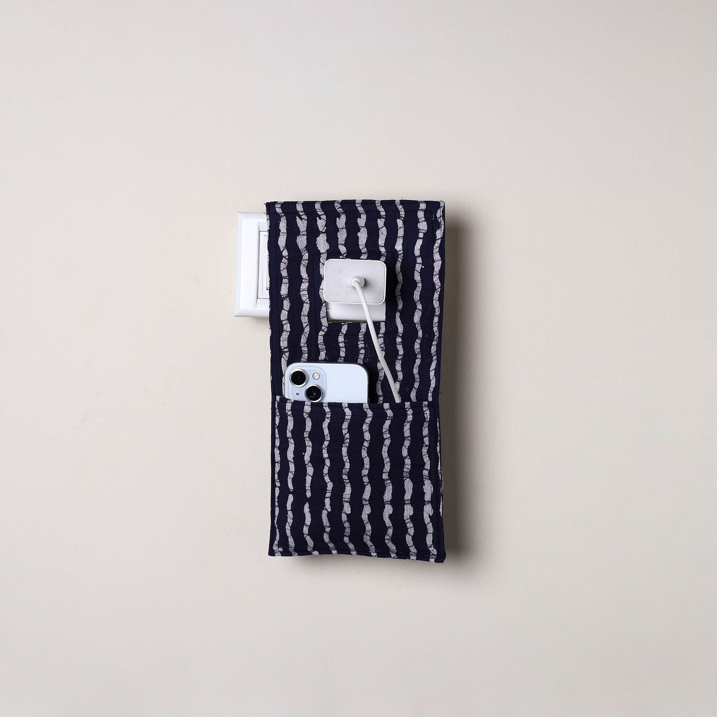 Blue Handmade Cotton Mobile Charging Holder