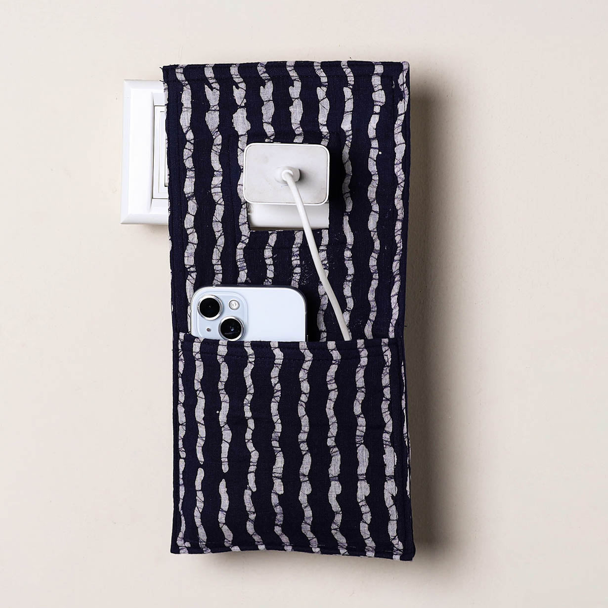Blue Handmade Cotton Mobile Charging Holder