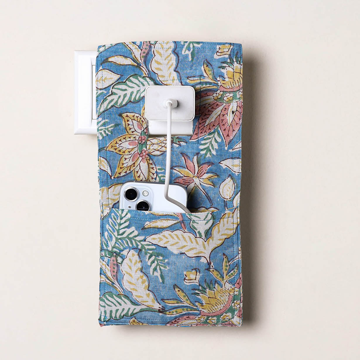 Blue Handmade Cotton Mobile Charging Holder
