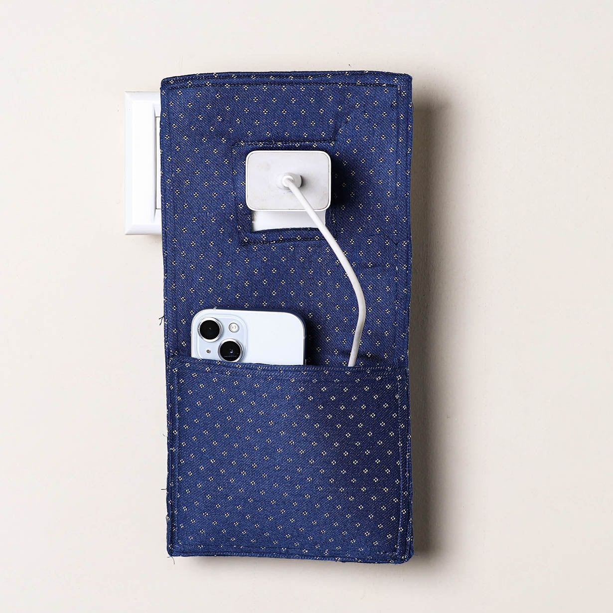 Blue Handmade Cotton Mobile Charging Holder