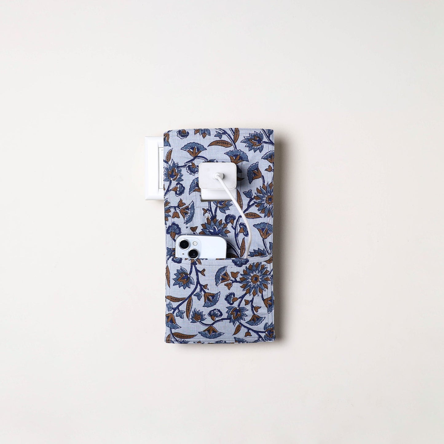 Blue Handmade Cotton Mobile Charging Holder