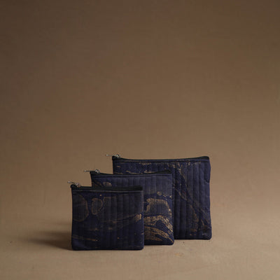 Blue- handmade cotton multipurpose utility pouches (set