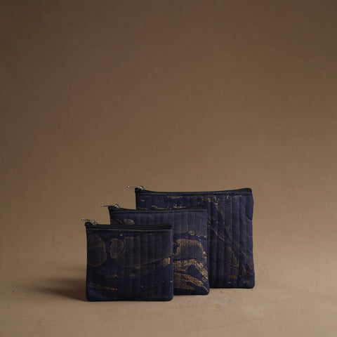 Blue- handmade cotton multipurpose utility pouches (set