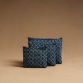 Blue Handmade Cotton Multipurpose Utility Pouches (set of 3)