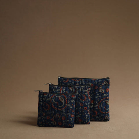 Blue - handmade cotton multipurpose utility pouches (set