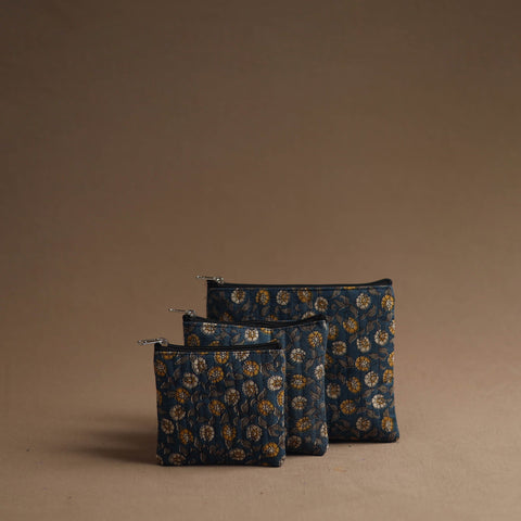 Blue - handmade cotton multipurpose utility pouches (set