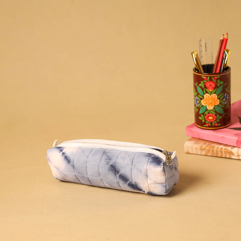 Blue - handmade cotton quilted pencil pouch 03 - handcrafted