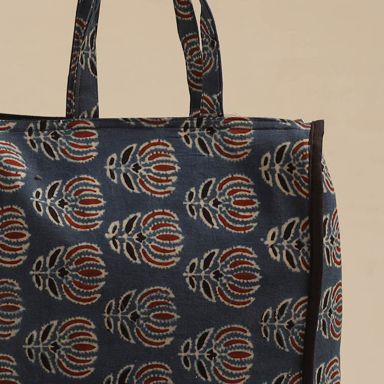 Blue Handmade Cotton Shopping Hand bag