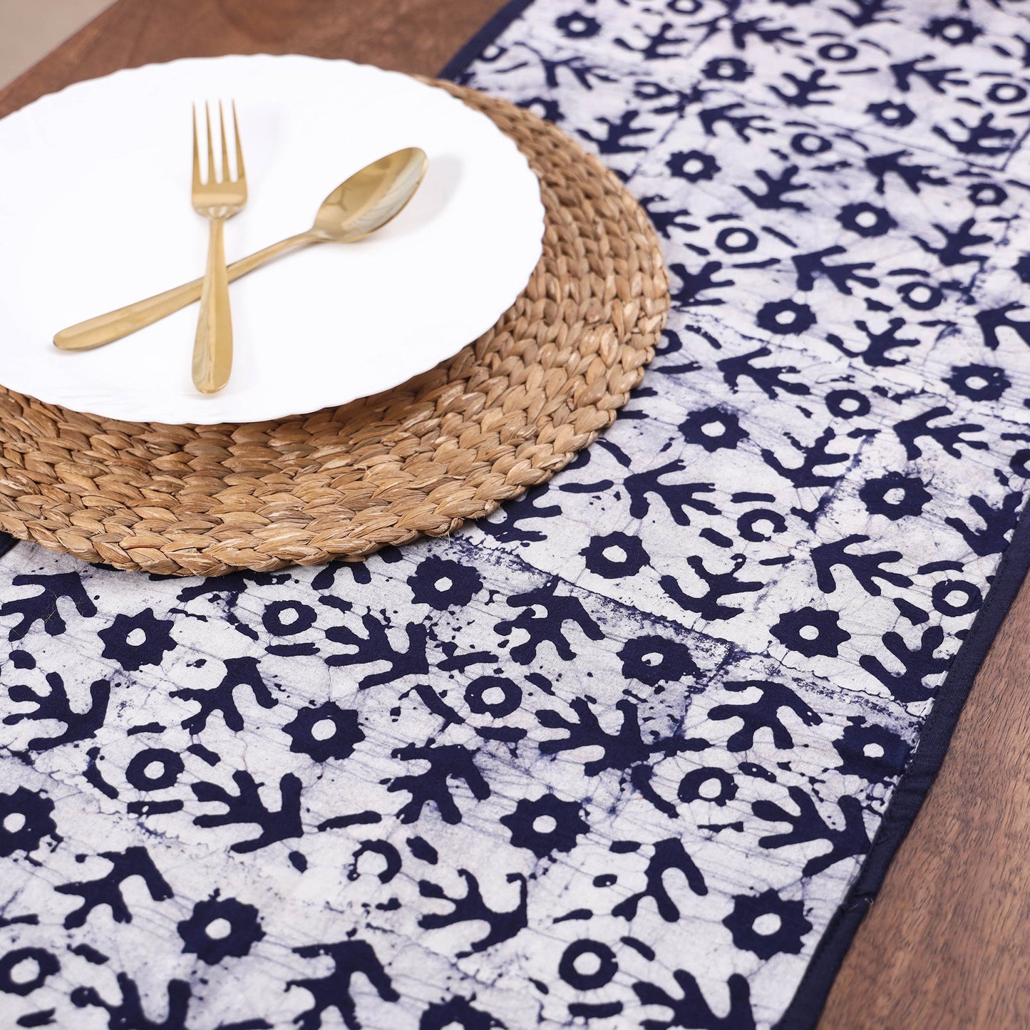 Blue Handmade Cotton Table Runner