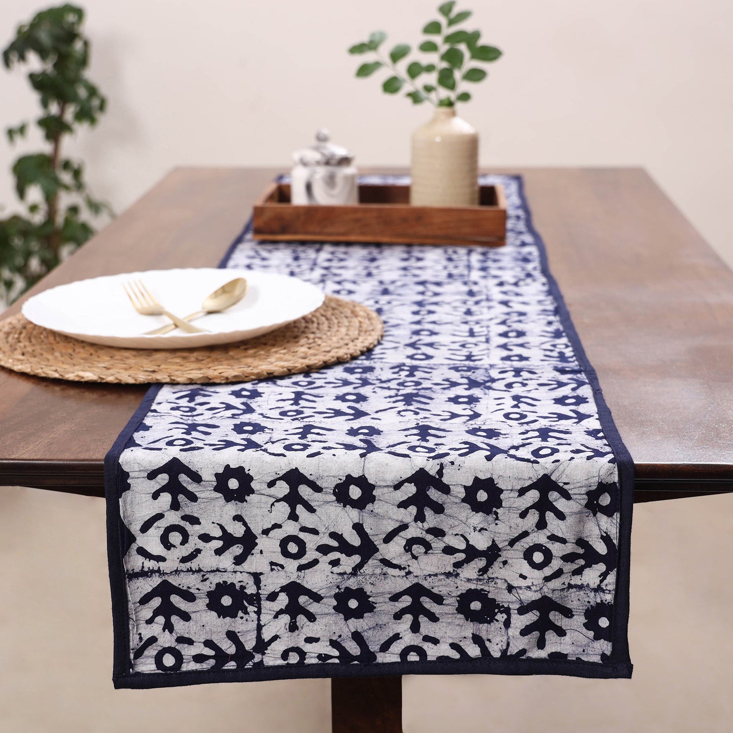 Blue Handmade Cotton Table Runner