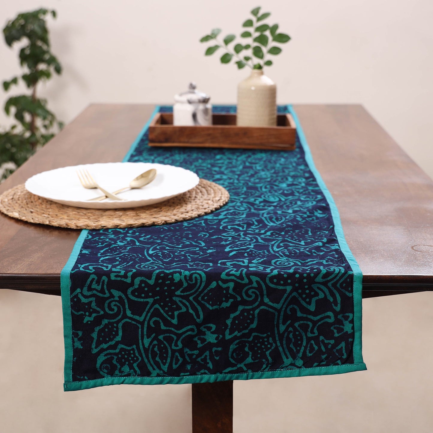 Blue Handmade Cotton Table Runner