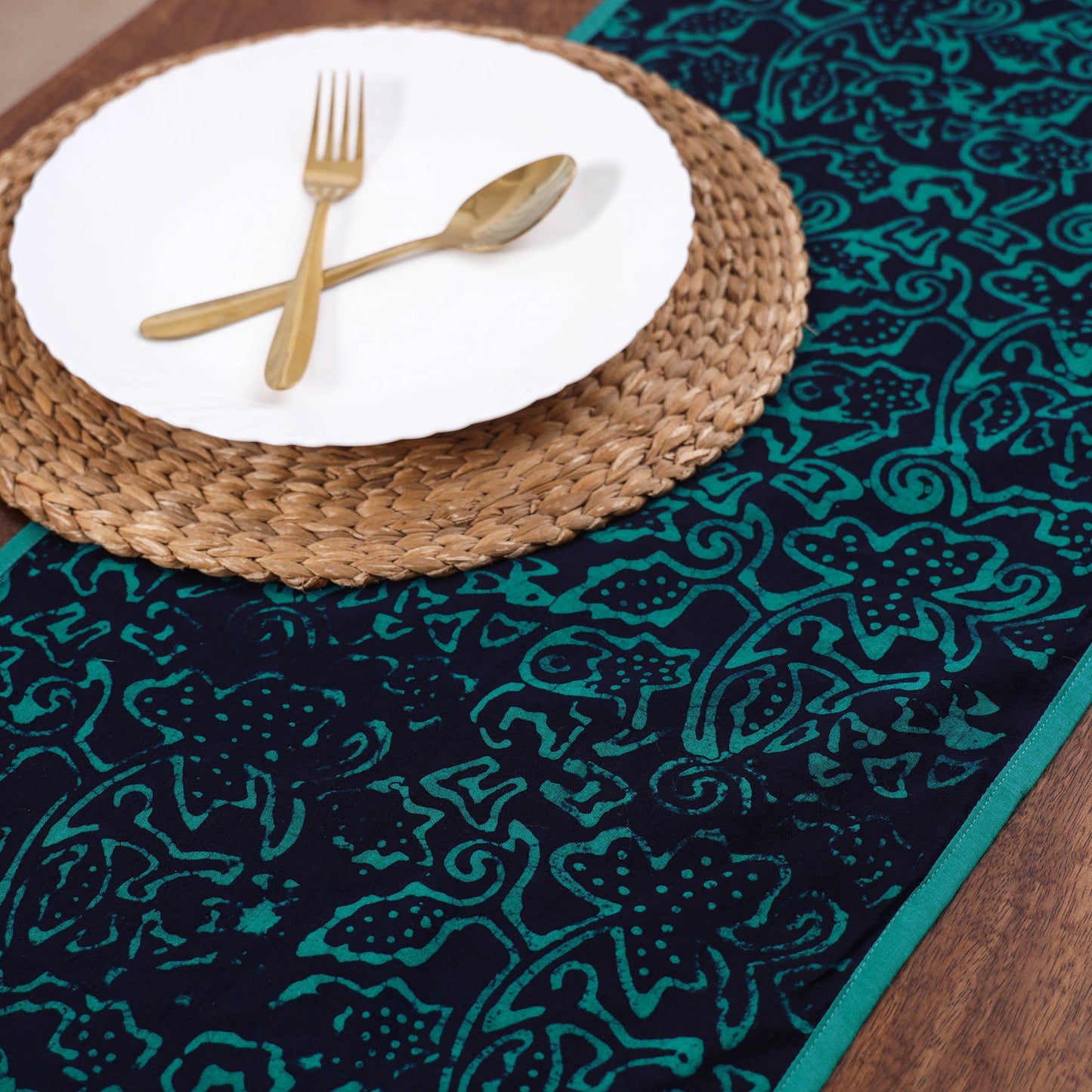 Blue Handmade Cotton Table Runner