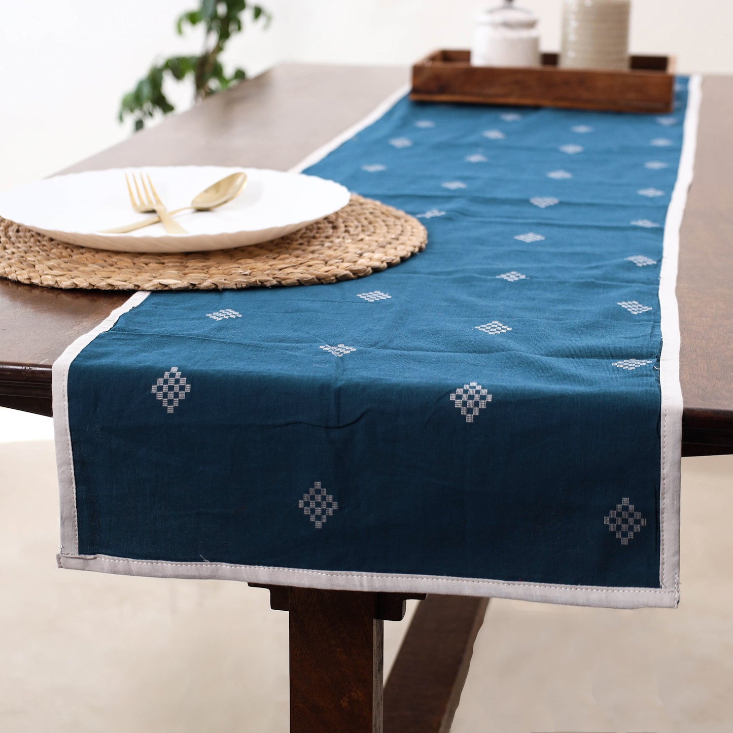 Blue Handmade Cotton Table Runner