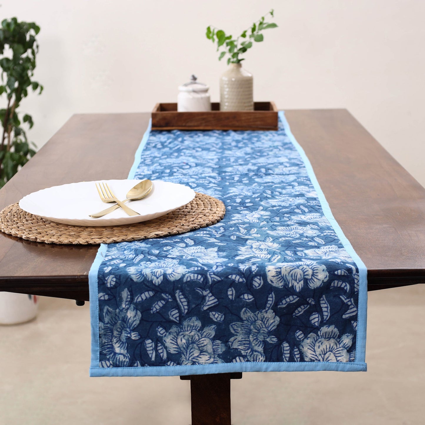 Blue Handmade Cotton Table Runner