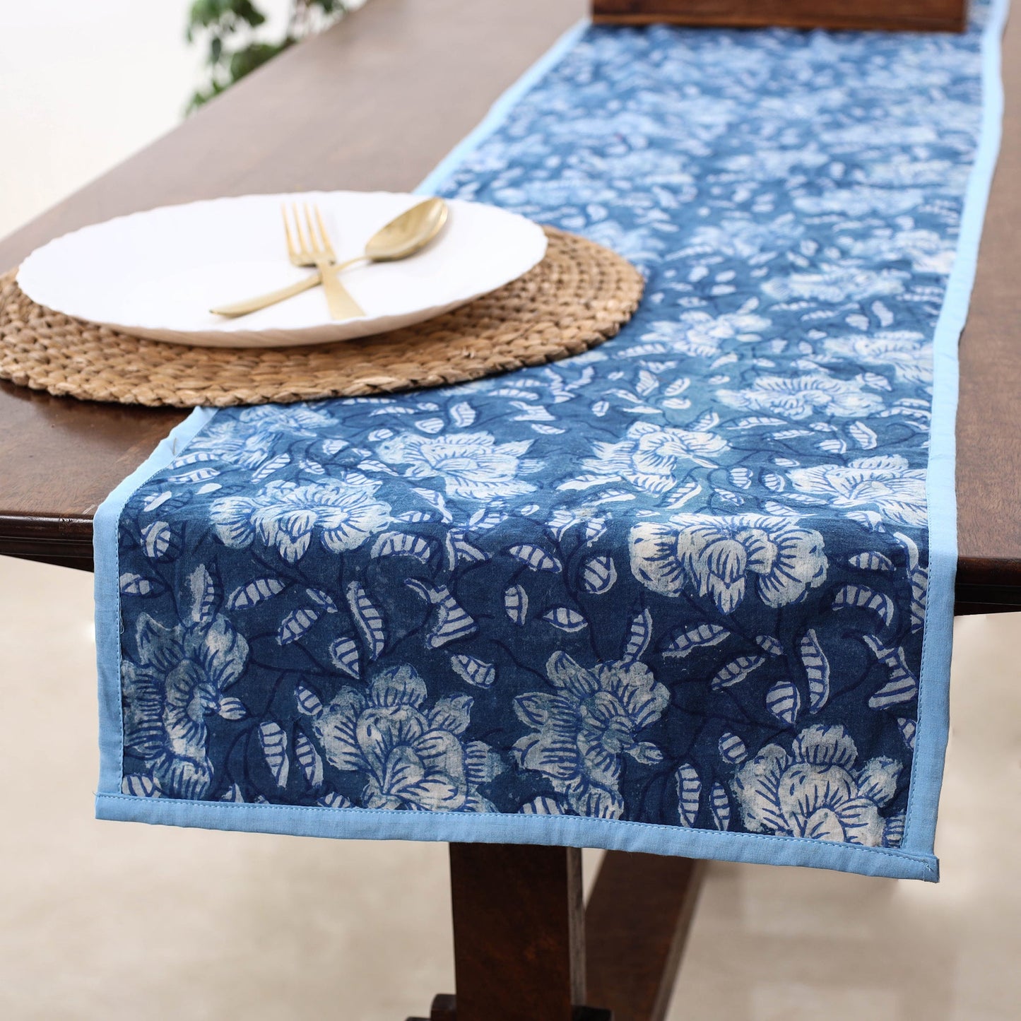 Blue Handmade Cotton Table Runner