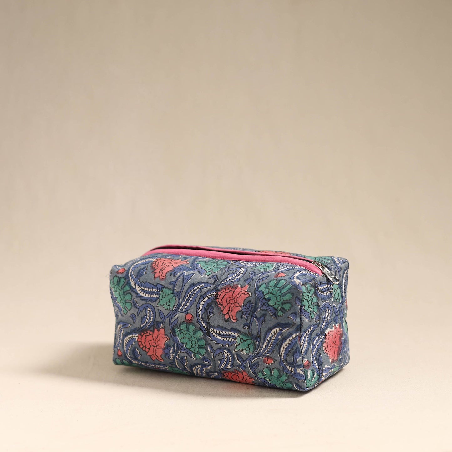 Blue Handmade Cotton Toiletry Bag 