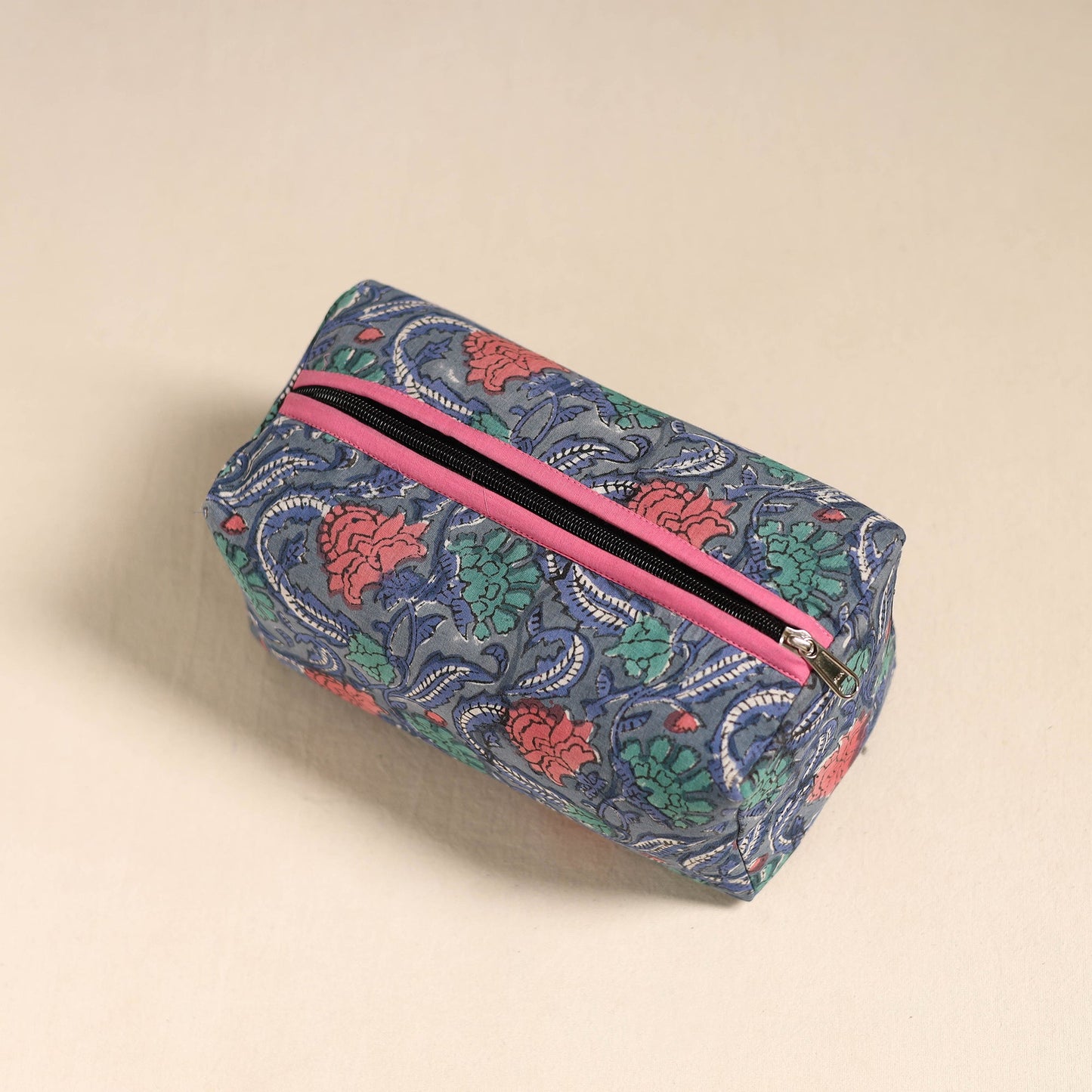 Blue Handmade Cotton Toiletry Bag 