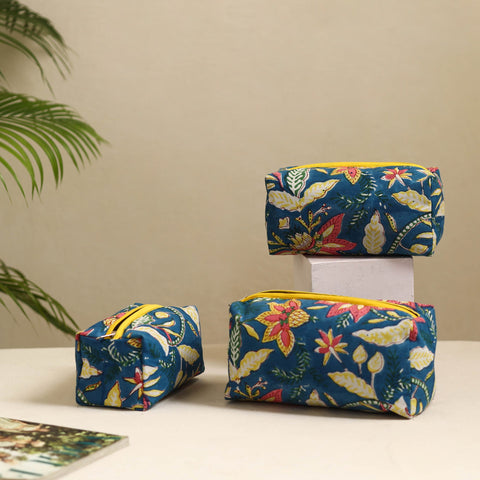  Blue Handmade Cotton Toiletry Bags (Set of 3) 