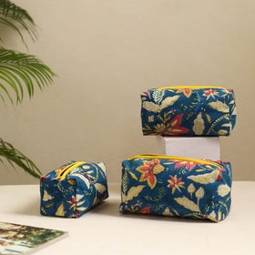  Blue Handmade Cotton Toiletry Bags (Set of 3) 