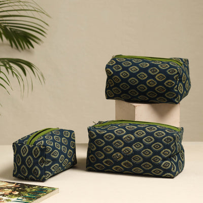  Blue Handmade Cotton Toiletry Bags (Set of 3)