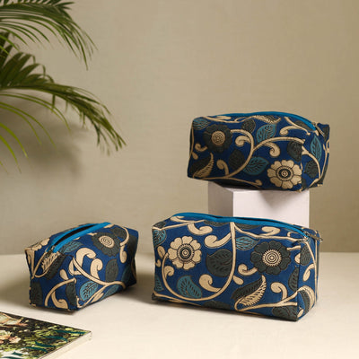  Blue Handmade Cotton Toiletry Bags (Set of 3)
