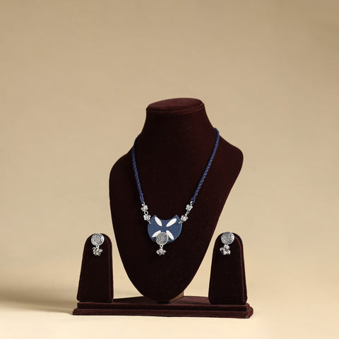 Blue - handmade fabart gs necklace set 04 - handcrafted